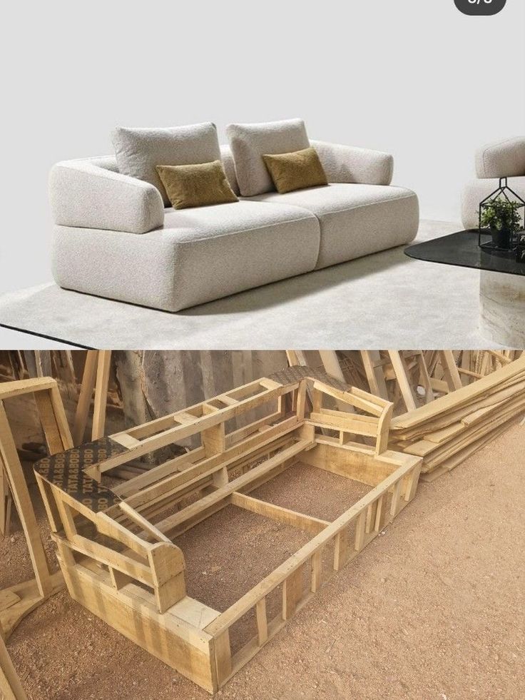 Custom furniture workshop with craftsmen at work