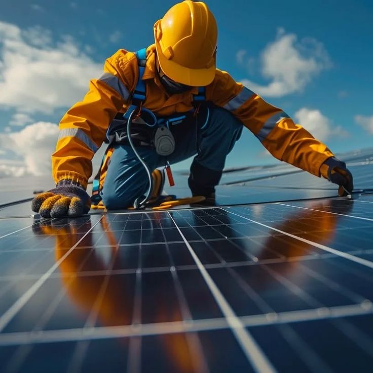 Professional solar installation team at work